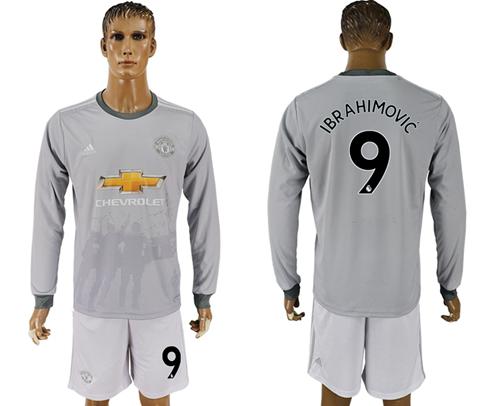 Manchester United #9 Ibrahimovic Sec Away Long Sleeves Soccer Club Jersey - Click Image to Close